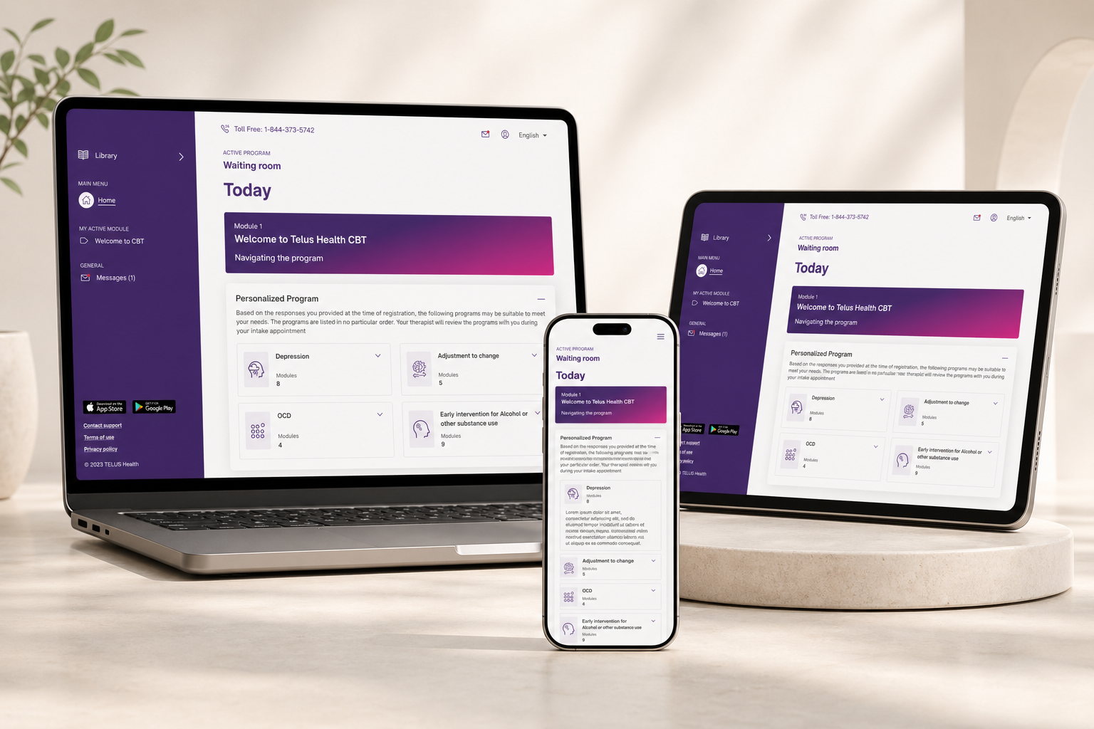 CBT platform — patient mobile app and therapist workspace
