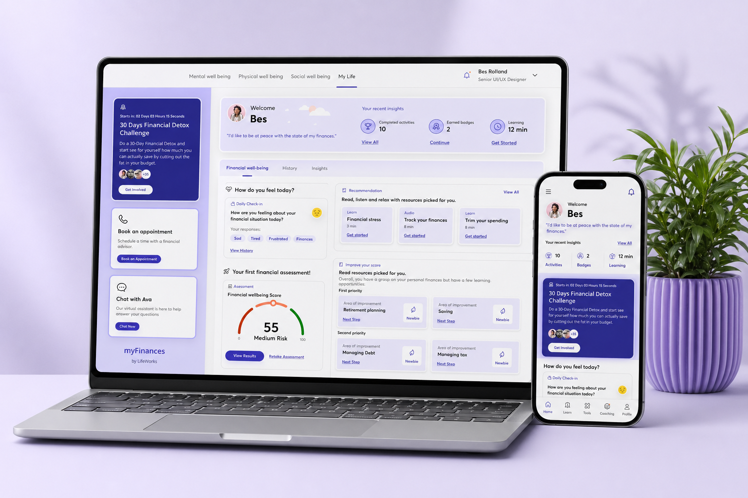 Financial wellbeing — personalized home and daily habit loop