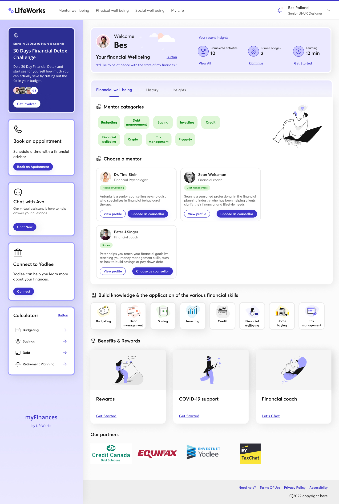 Mentor booking page with categories and counsellor profiles